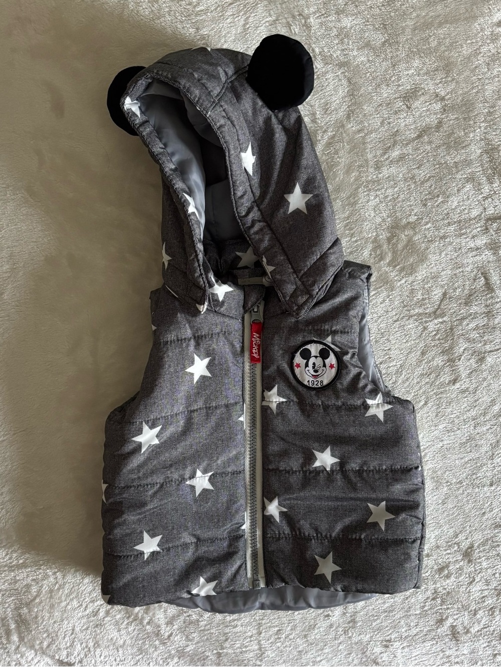 H&M Grey Star Puffer Vest with Hood and Ear Details